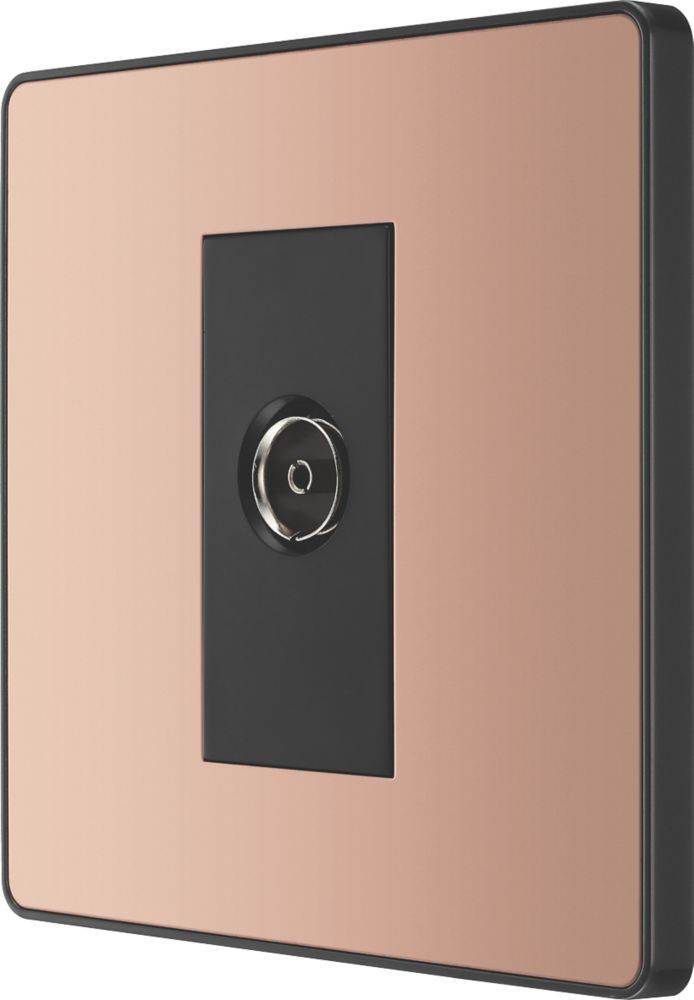 Image of British General Evolve 1-Gang Coaxial TV / FM Socket Copper with Black Inserts 