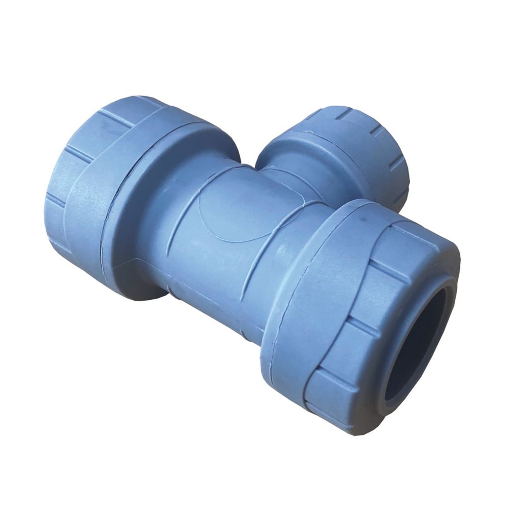 Image of PolyPlumb Plastic Push-Fit Reducing Tee 22mm x 22mm x 15mm 