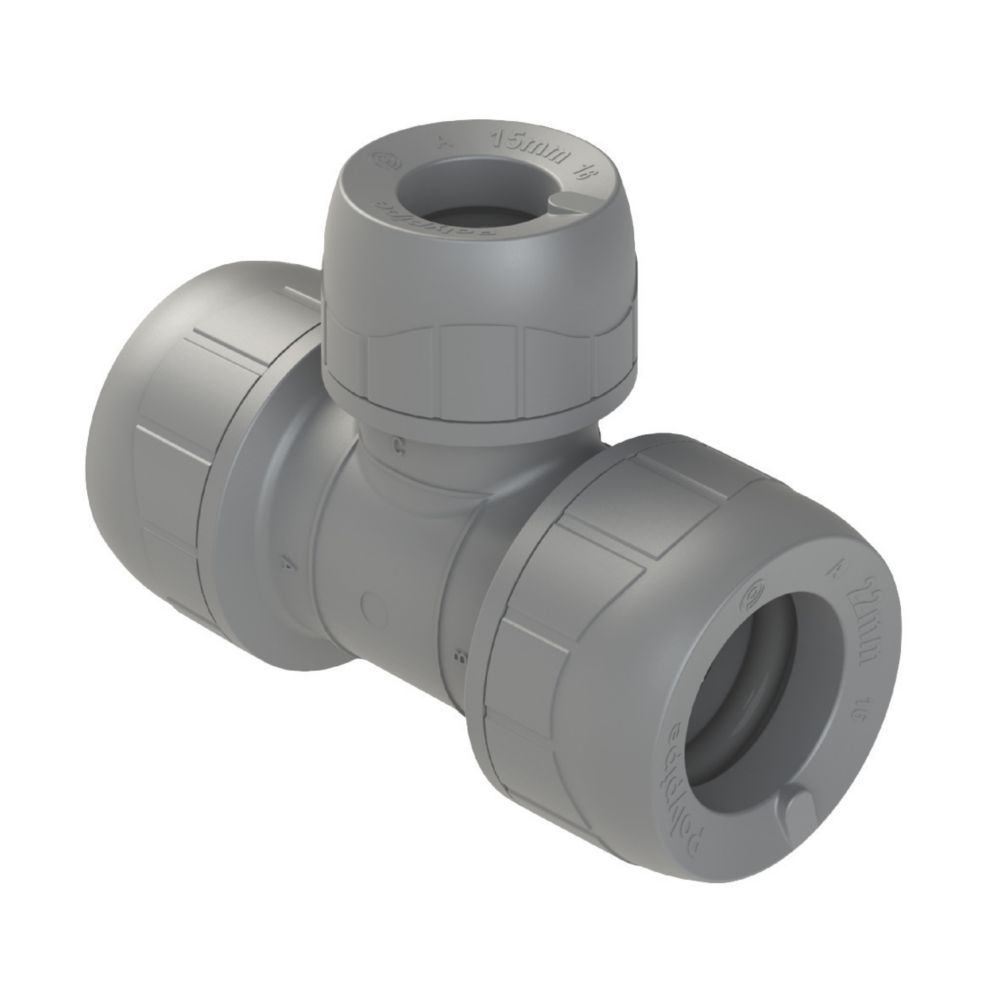 Image of PolyPlumb Plastic Push-Fit Reducing Tee 22mm x 22mm x 15mm 