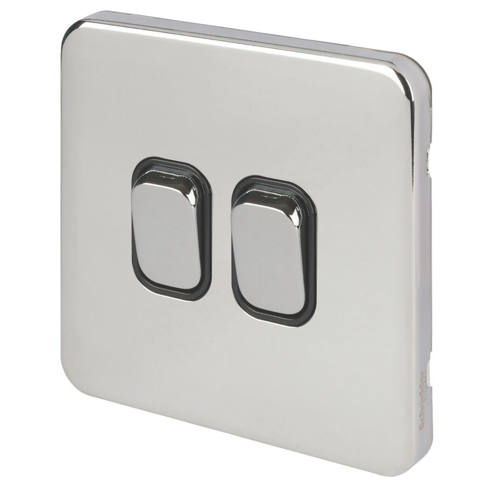 Image of Schneider Electric Lisse Deco 10AX 2-Gang 2-Way Light Switch Polished Chrome with Black Inserts 