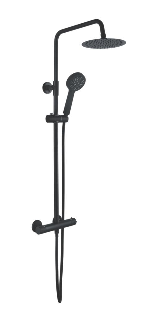 Image of Highlife Bathrooms Spey Series 2 Rear-Fed Exposed Matt Black Thermostatic Shower 