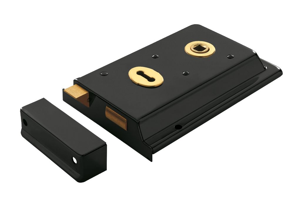 Image of Smith & Locke Fire Rated Traditional Rim Sashlock Black 155mm x 105mm 