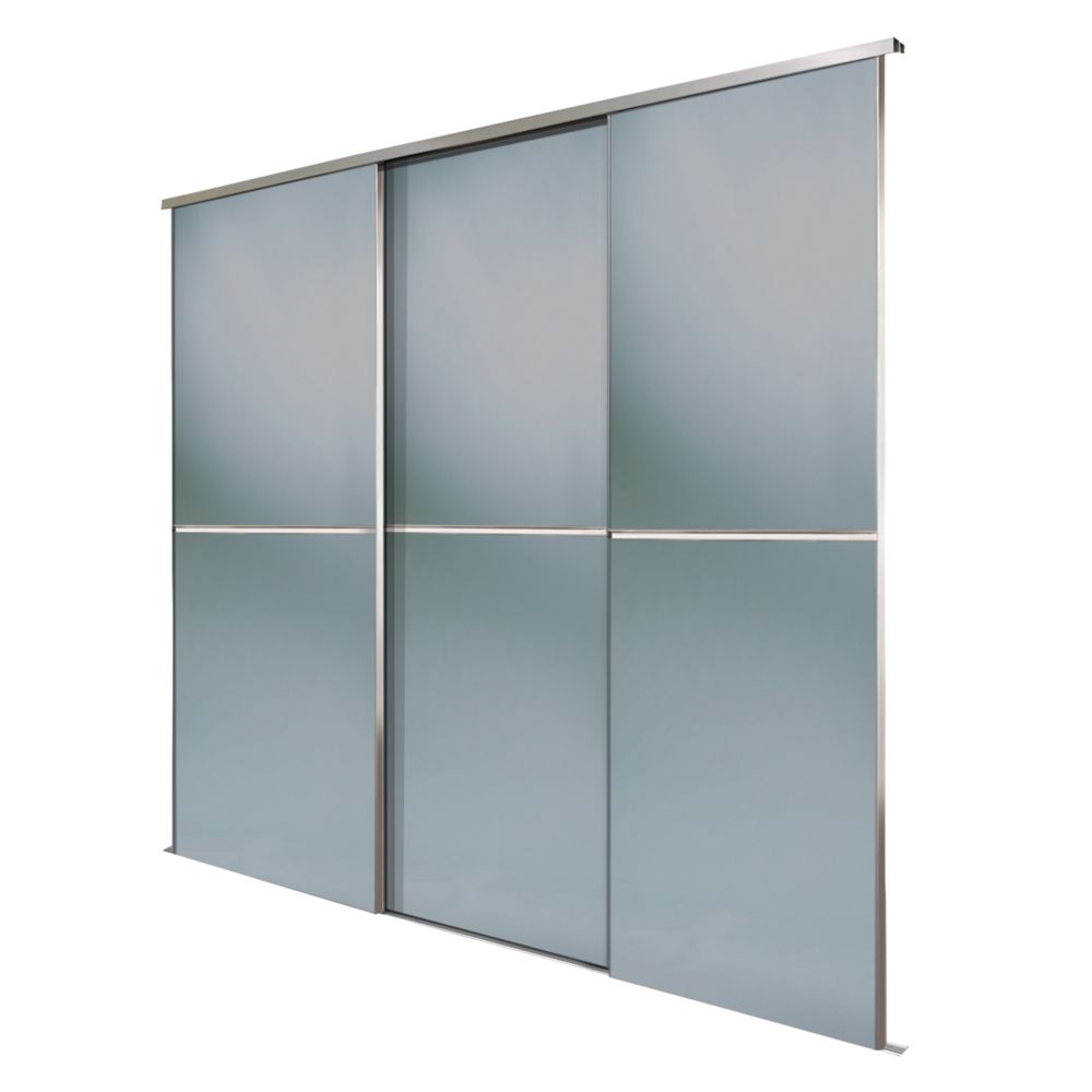 Image of Spacepro Minimalist 3-Door Sliding Wardrobe Door Kit Silver Frame Grey Tinted Mirror Panel 2262mm x 2260mm 