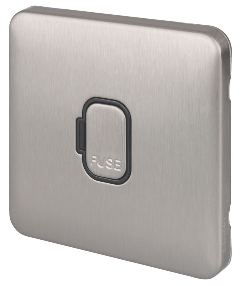 Image of Schneider Electric Lisse Deco 13A Unswitched Fused Spur Brushed Stainless Steel with Black Inserts 