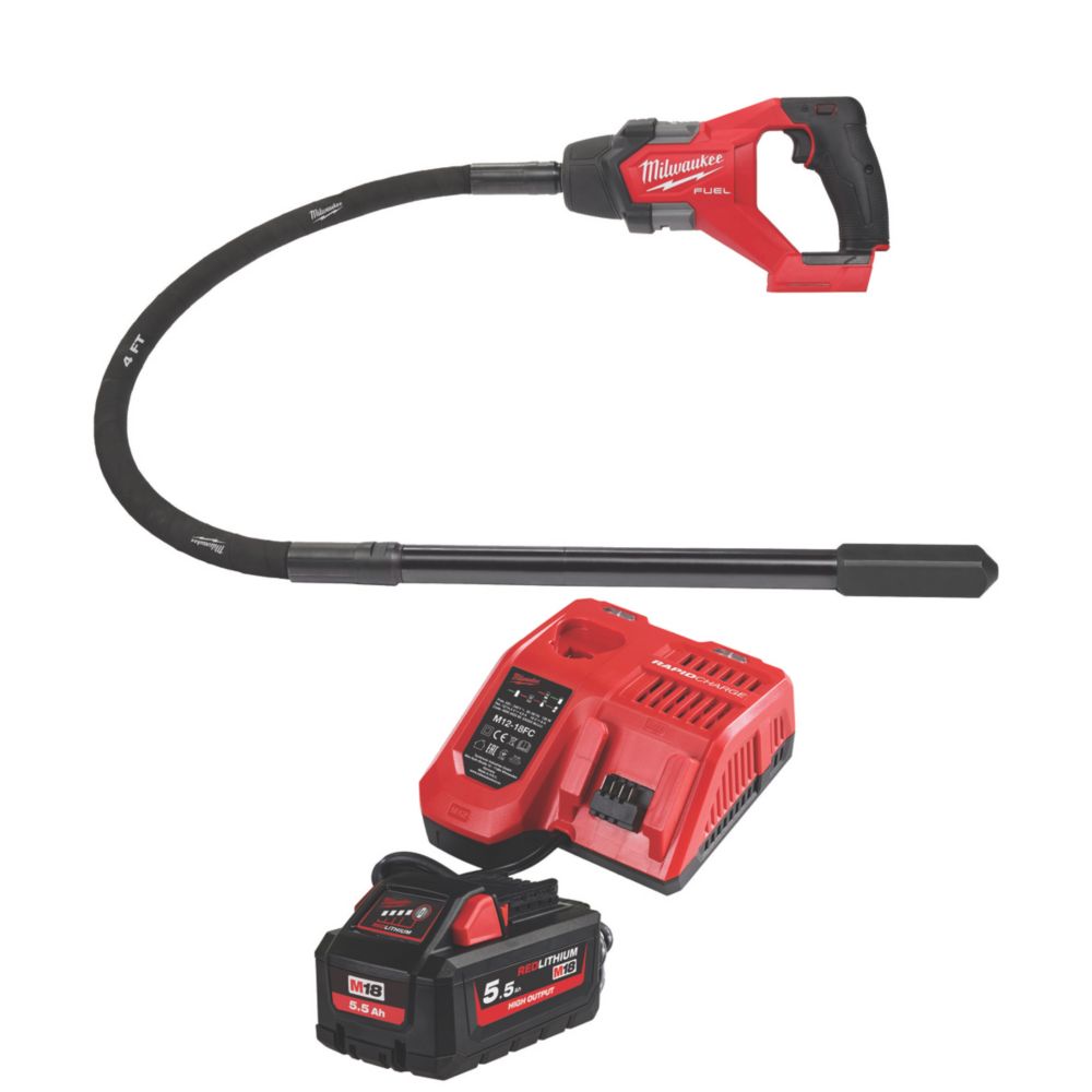 Image of Milwaukee M18 FCVN12-551 FUEL 18V 1 x 5.5Ah Li-Ion RedLithium High Output Brushless Cordless Needle Concrete Vibrating Poker 1200mm 