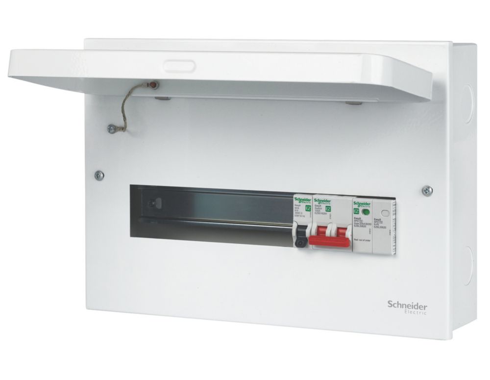 Image of Schneider Electric Easy9 Compact 14-Module 9-Way Part-Populated High Integrity Main Switch Consumer Unit with SPD 