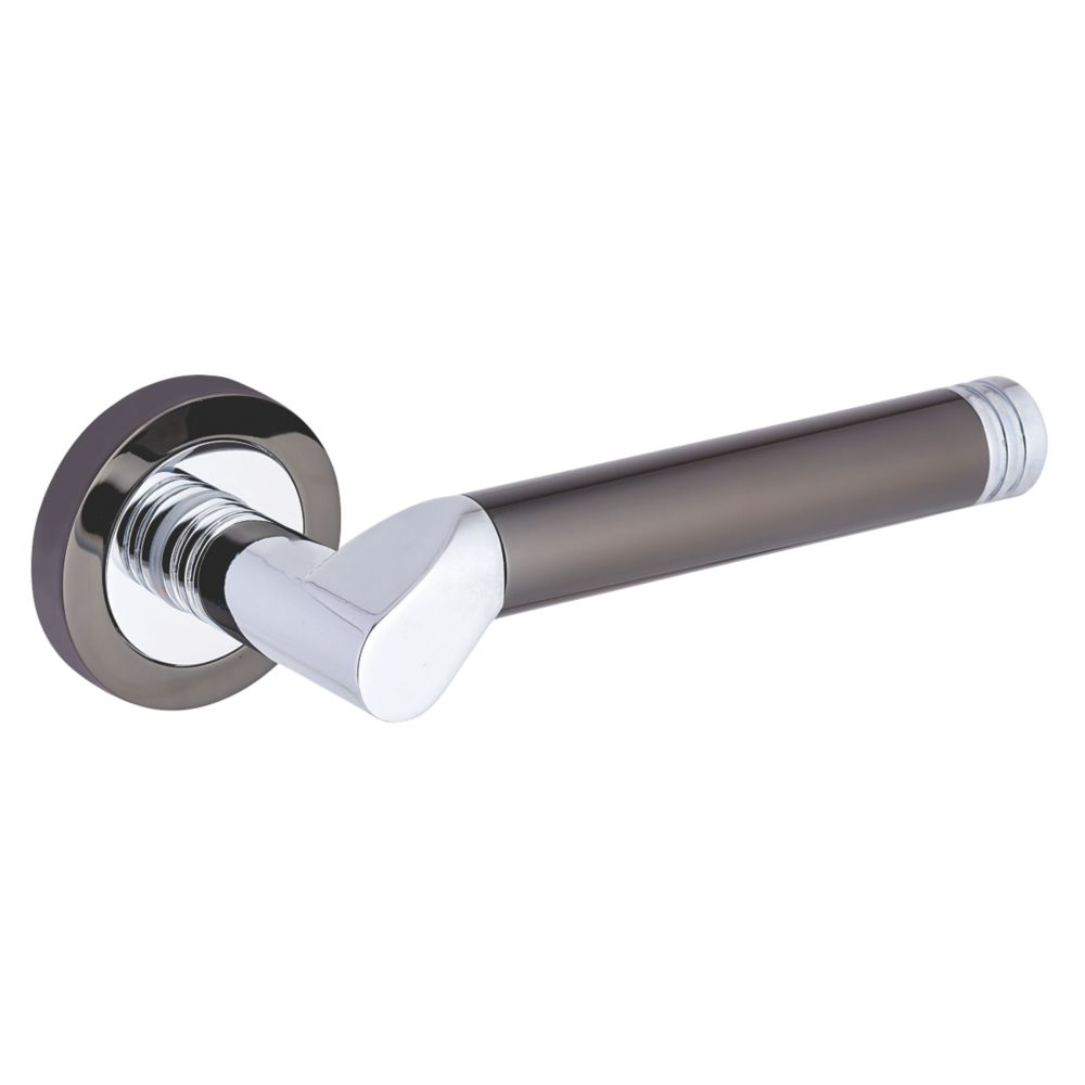 Image of Smith & Locke Camber Fire Rated Lever on Rose Door Handles Pair Chrome / Black 