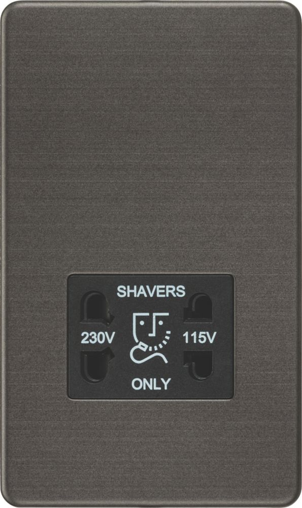 Image of Knightsbridge 2-Gang Dual Voltage Shaver Socket 115 V / 230V Smoked Bronze with Black Inserts 