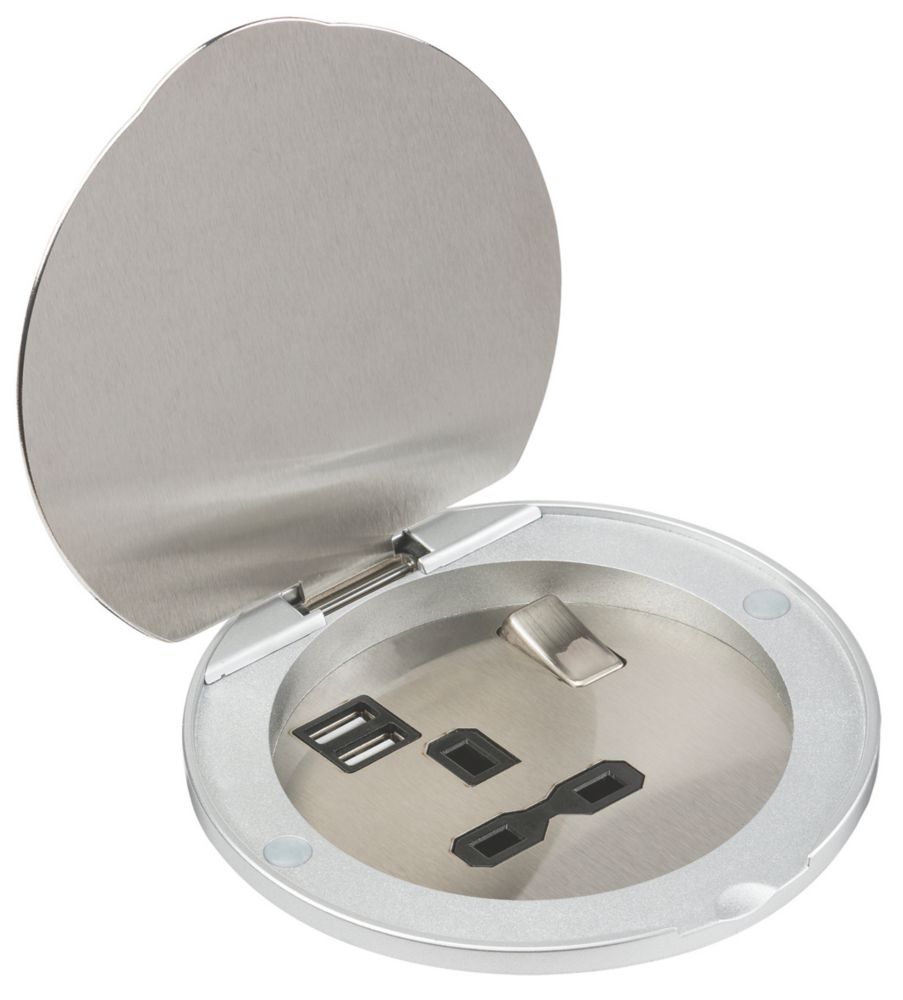 Image of Knightsbridge 13A 1-Gang SP Switched USB Socket + 2.4A 2-Outlet Type A USB Charger Stainless Steel 