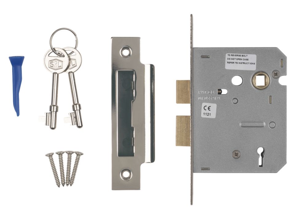 Image of Smith & Locke Fire Rated 3 Lever Nickel-Plated Mortice Sashlock 76mm Case - 57mm Backset 