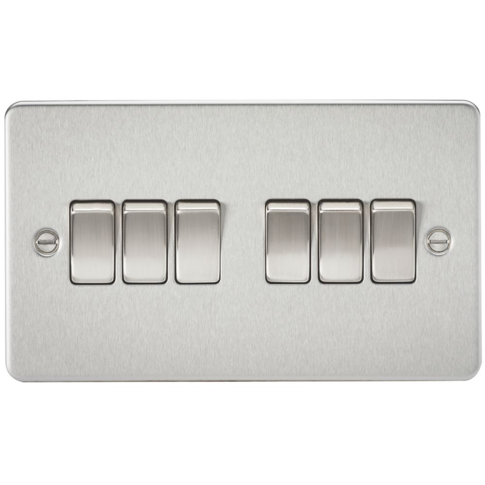Image of Knightsbridge 10AX 6-Gang 2-Way Light Switch Brushed Chrome 