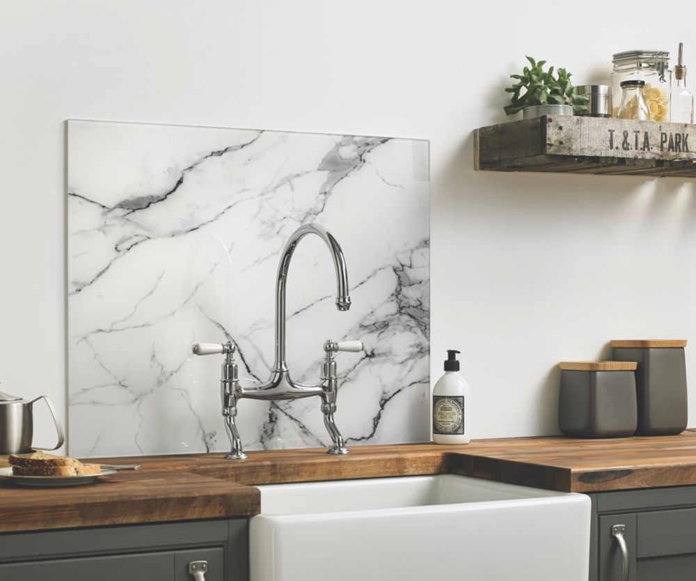 Image of Splashback Carrara Marble Self-Adhesive Splashback 600mm x 750mm x 6mm 