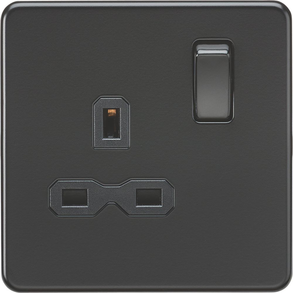 Image of Knightsbridge 13A 1-Gang DP Switched Single Socket Matt Black with Black Inserts 
