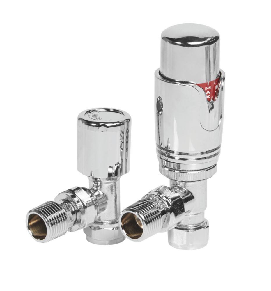 Image of Towelrads Chrome Angled Thermostatic TRV & Lockshield 15mm x 1/2" 