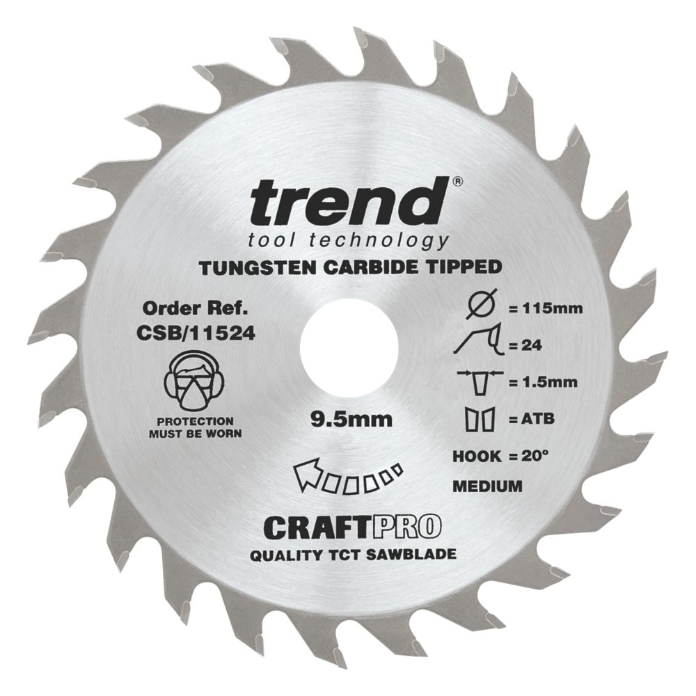 Image of Trend CraftPro CSB/11524 Wood Thin Kerf Combination Circular Saw Blade for Cordless Saws 115mm x 9.5mm 24T 