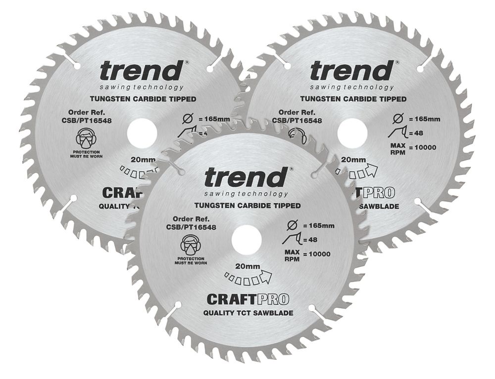 Image of Trend Wood TCT Circular Saw Blades 160mm x 20mm 48T 3 Pack 