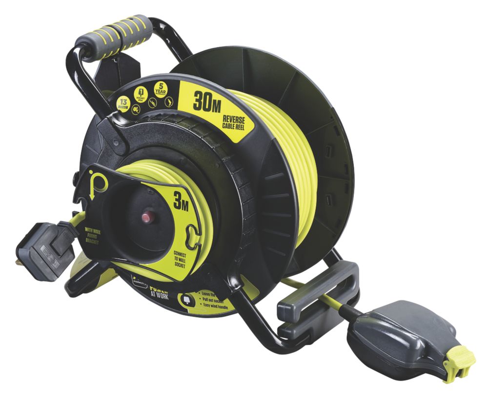 Image of British General OATRU3013FL3IP 13A 1-Gang 33m Reverse Cable Reel 240V 
