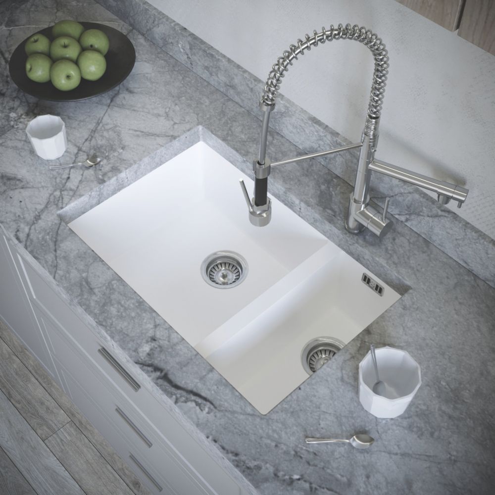 Image of ETAL Comite 1.5 Bowl Composite Kitchen Sink Matt White Left-Hand 670mm x 440mm 