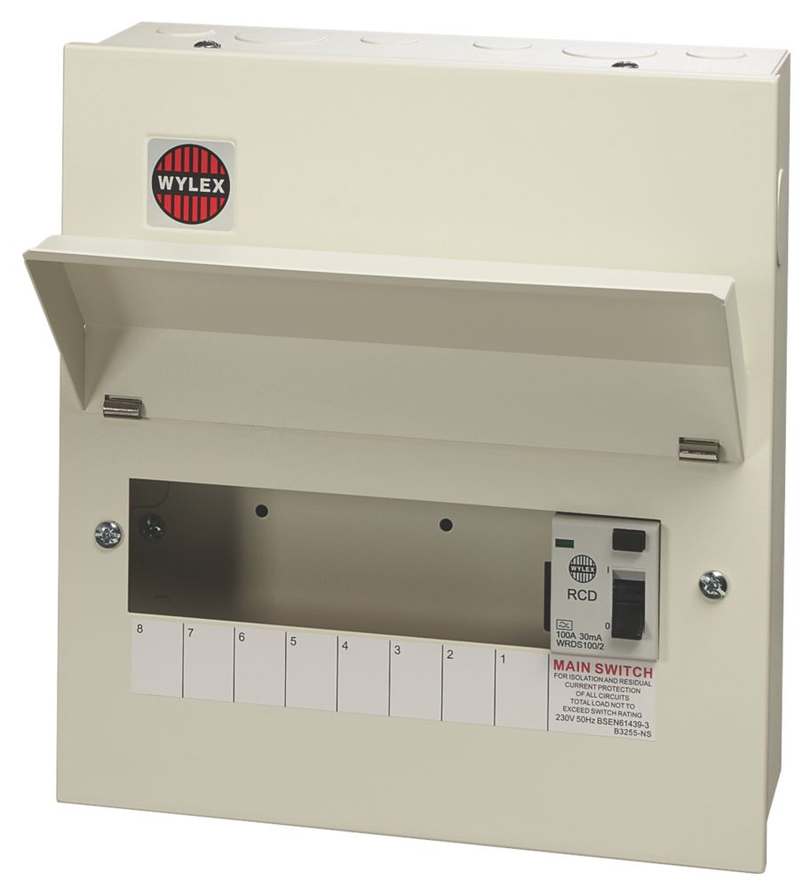 Image of Wylex 10-Module 8-Way Part-Populated RCD Incomer Consumer Unit 