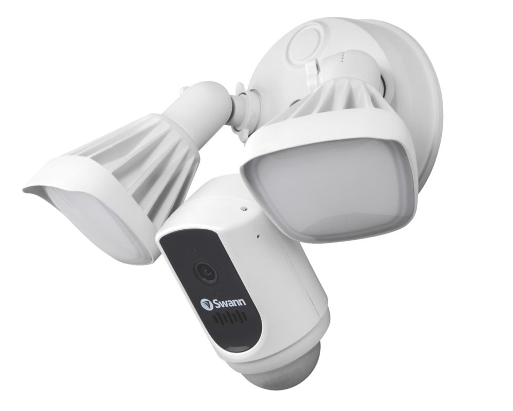 Image of Swann SWIFI-FLOCAM2W-EU White Wired 1080p Outdoor Smart Security System with Floodlight with PIR Sensor 