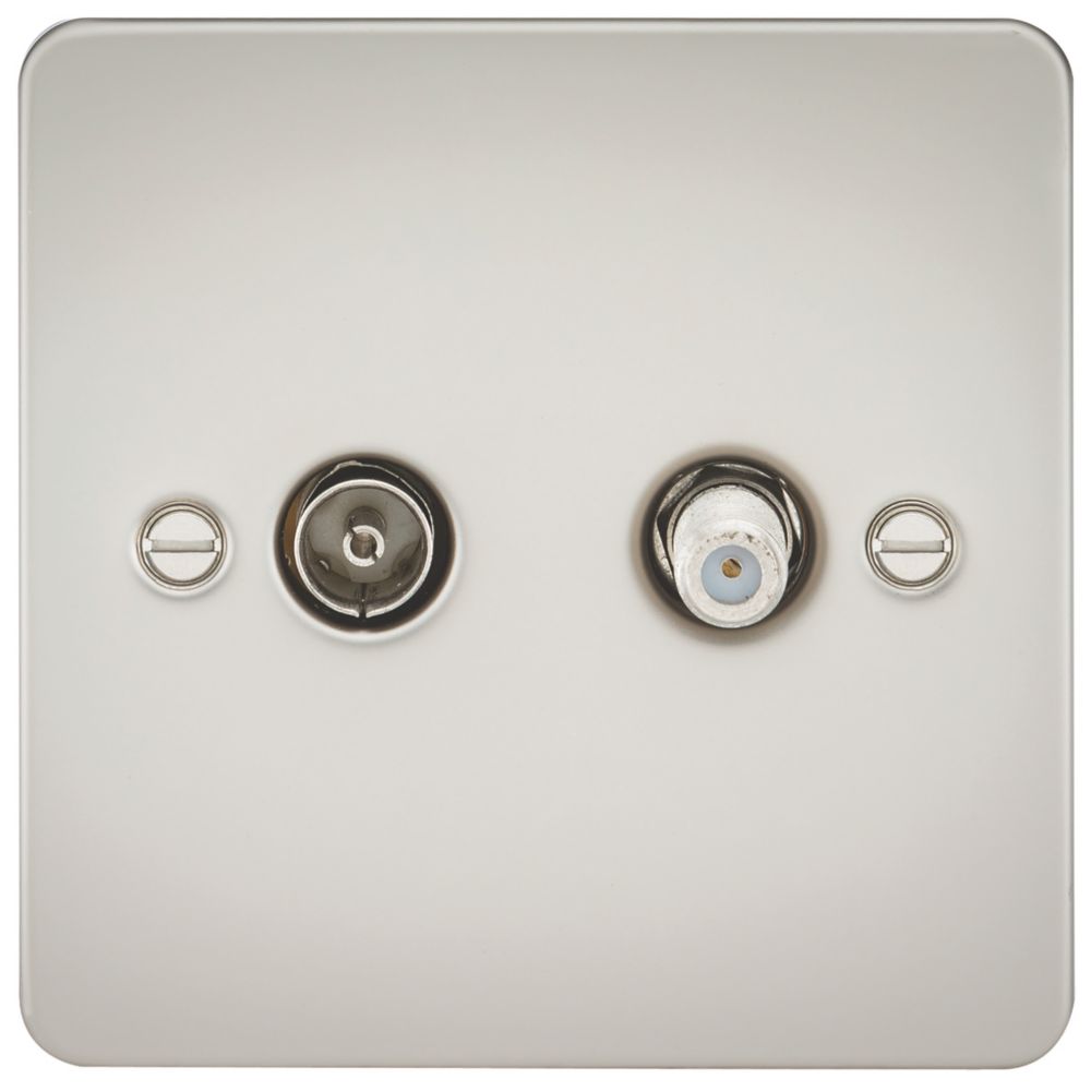Image of Knightsbridge 2-Gang Isolated Coaxial TV & F-Type Satellite Socket Pearl 