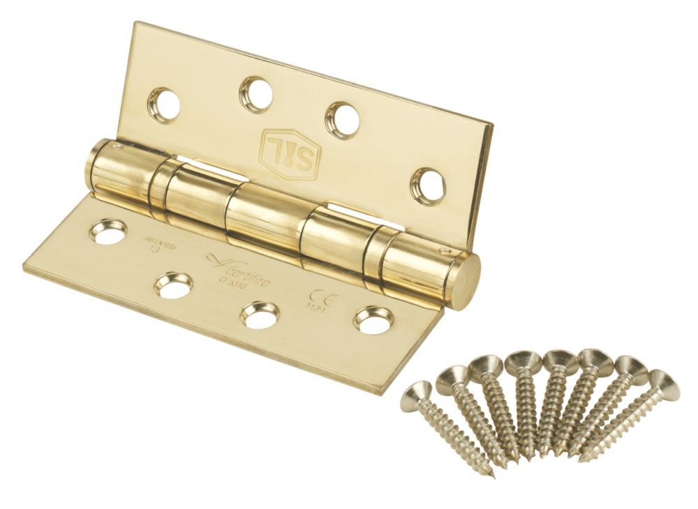 Image of Smith & Locke Stainless Brass Grade 13 Fire Rated Square Ball Bearing Hinges 102mm x 76mm 2 Pack 