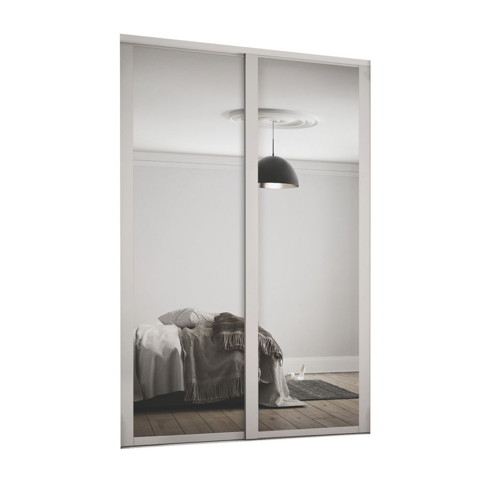 Image of Spacepro Shaker 2-Door Sliding Wardrobe Door Kit Cashmere Frame Mirror Panel 1145mm x 2260mm 