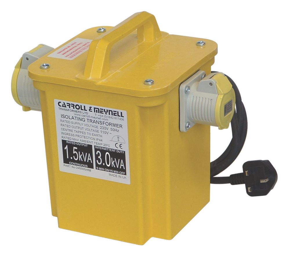 Image of Carroll & Meynell 3000VA Intermittent Step-Down Isolation Transformer 230V/110V Yellow 