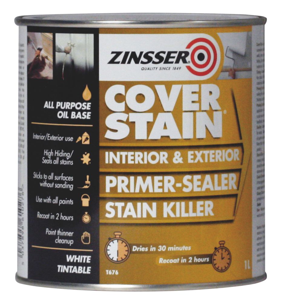 Image of Zinsser Cover Stain Primer White 1Ltr 