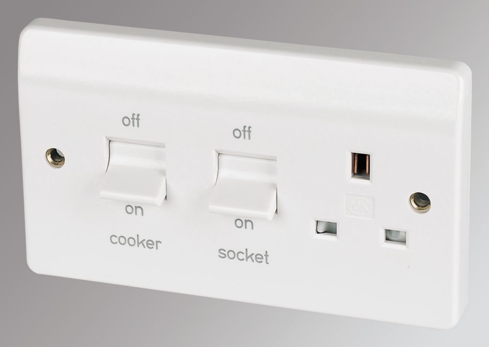 Image of MK Logic Plus 45A 2-Gang DP Cooker Switch & 13A DP Switched Socket White 