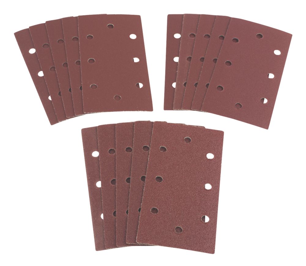 Image of Einhell 1/3 Sanding Sheet Set Punched 187mm x 93mm 60 / 120 / 180 Grit 15 Pieces 