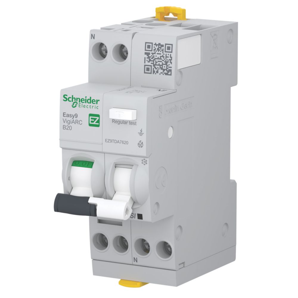 Image of Schneider Electric Easy9 20A 30mA DP Type B AFDD RCBO 