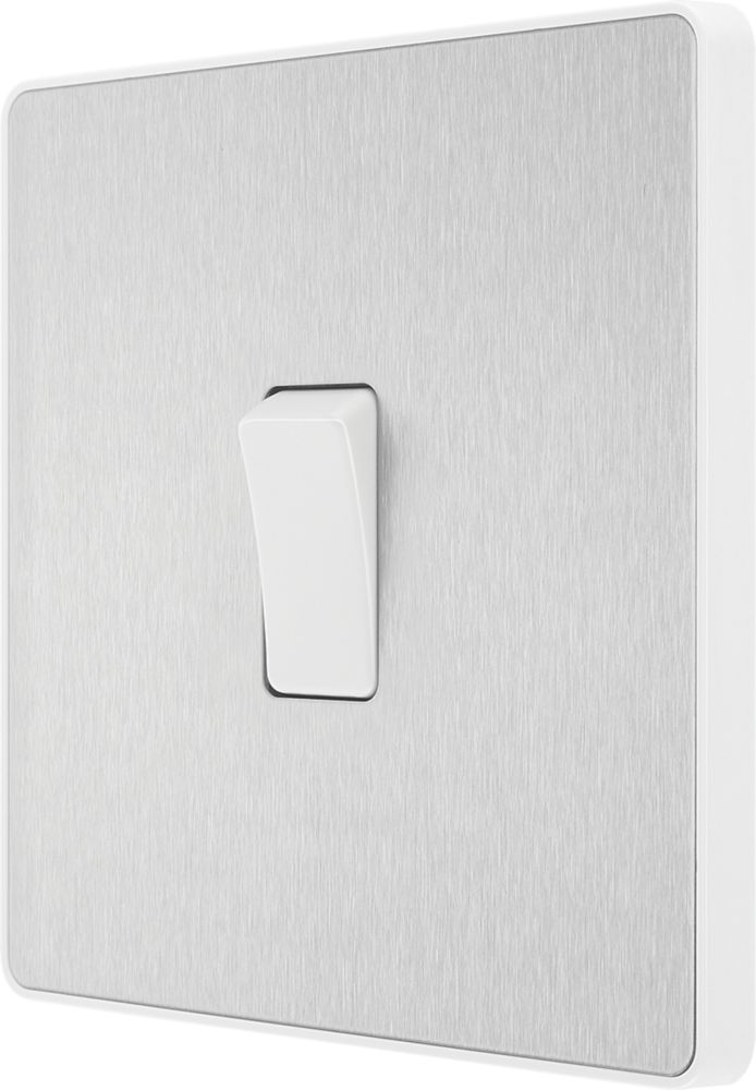 Image of British General Evolve 20A 16AX 1-Gang Intermediate Light Switch Brushed Steel with White Inserts 