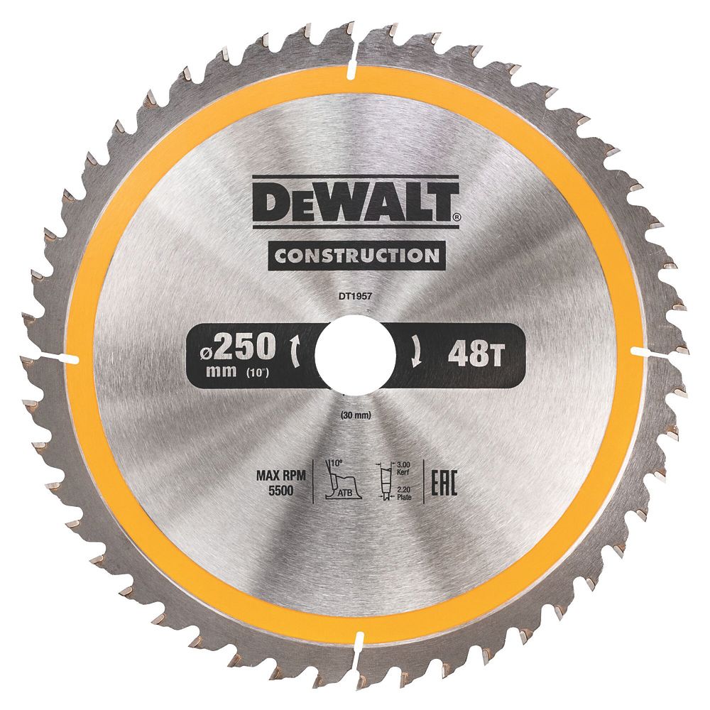 Image of DeWalt Wood Construction Circular Saw Blade 250mm x 30mm 48T 