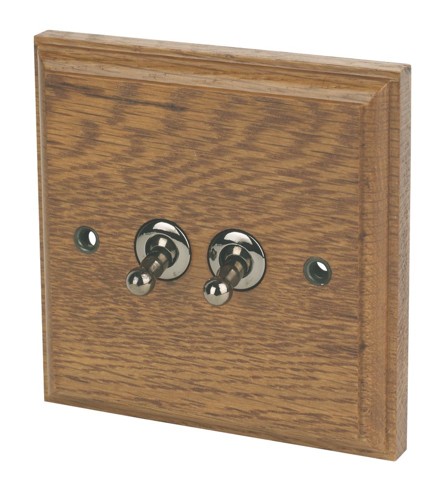 Image of Varilight 10AX 2-Gang 2-Way Toggle Switch Medium Oak 
