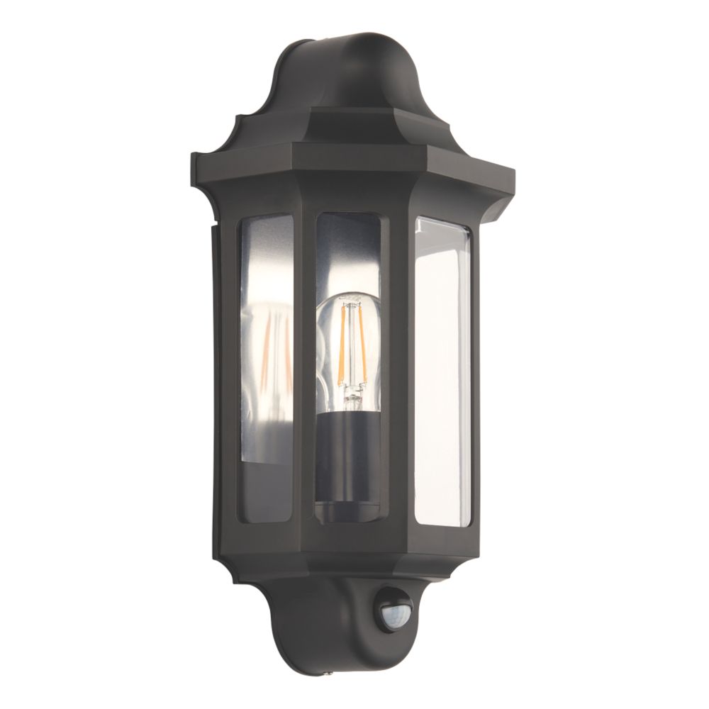 Image of LAP Outdoor Half Lantern Wall Light With PIR Sensor Satin Black 
