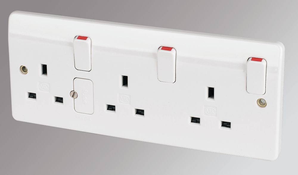 Image of MK Logic Plus 13A 3-Gang DP Switched Plug Socket White 