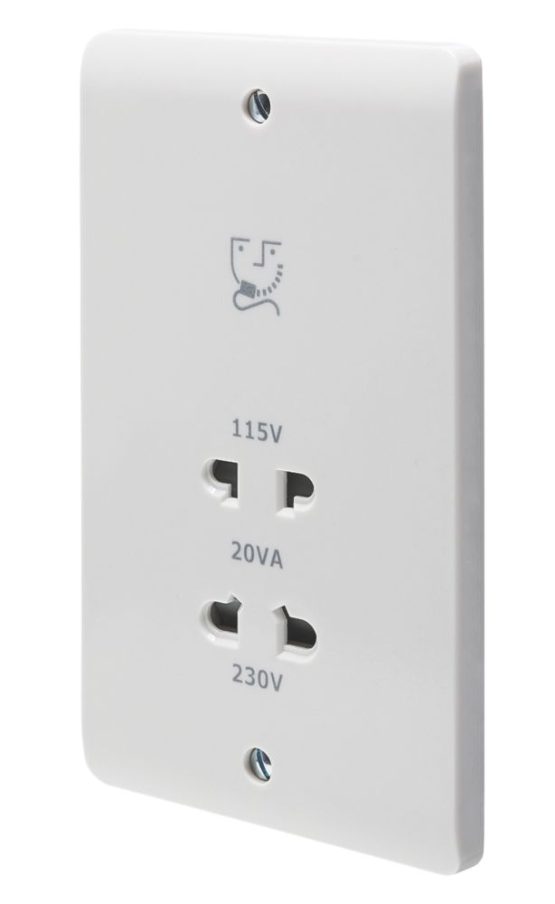Image of Crabtree Instinct 2-Gang Dual Voltage Shaver Socket 115 / 230V White 