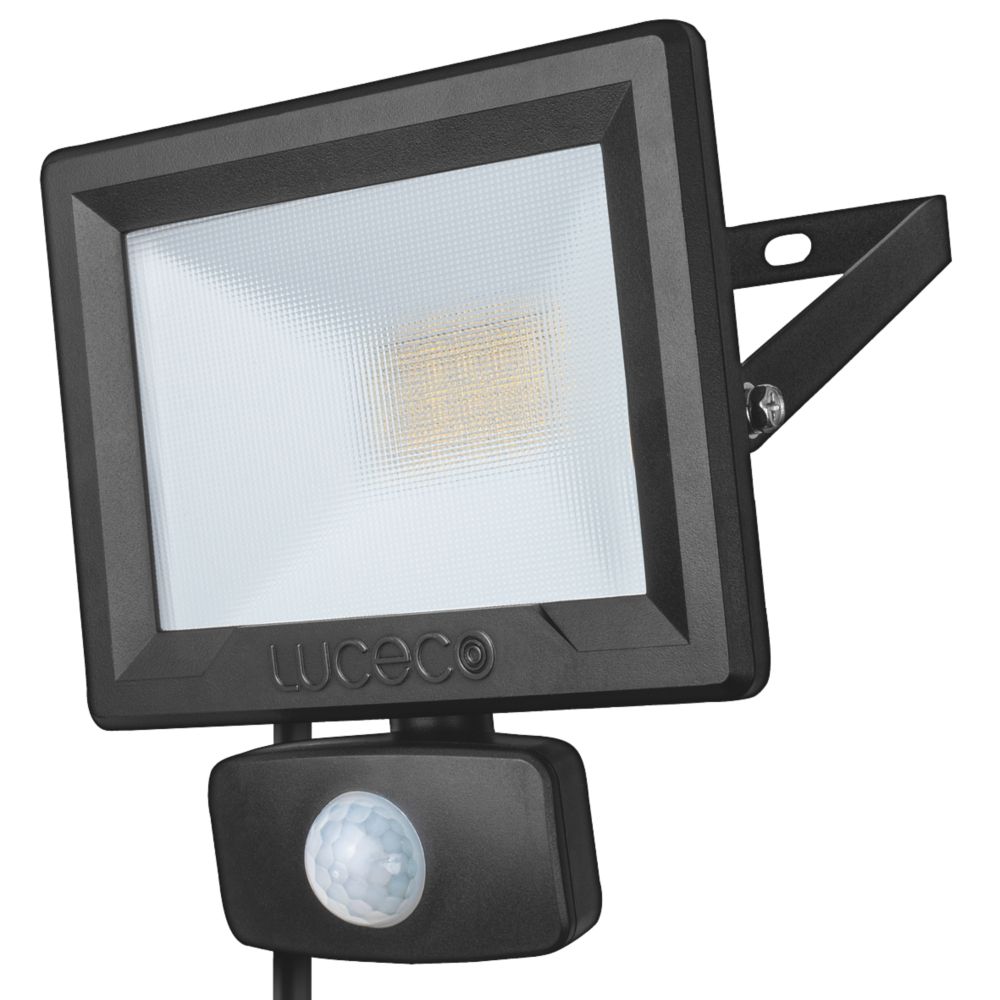 Image of Luceco ECO Slimline Outdoor LED Floodlight With PIR Sensor Black 30W 2400lm 