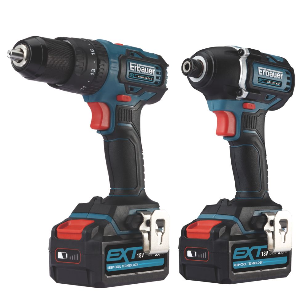 Image of Erbauer ECD18-Li-2 / EID18-Li 18V 2 x 5.0Ah Li-Ion EXT Brushless Cordless Twin Pack 