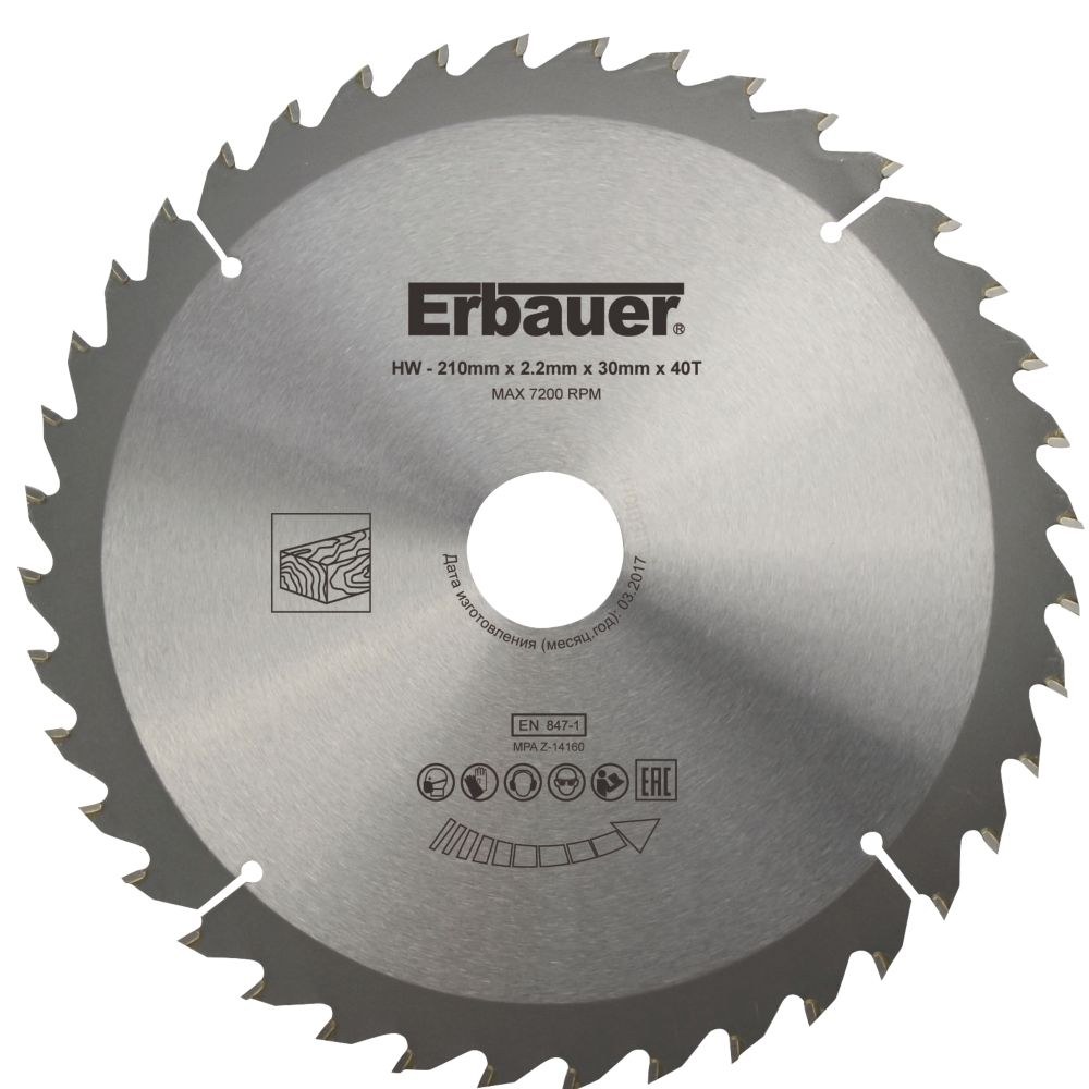 Image of Erbauer Wood TCT Saw Blade 210mm x 30mm 40T 