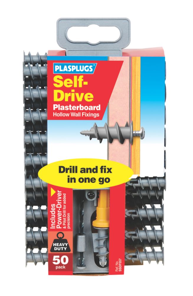 Image of Plasplugs Self-Drive Plasterboard Fixings Nylon 33mm 50 Pack 