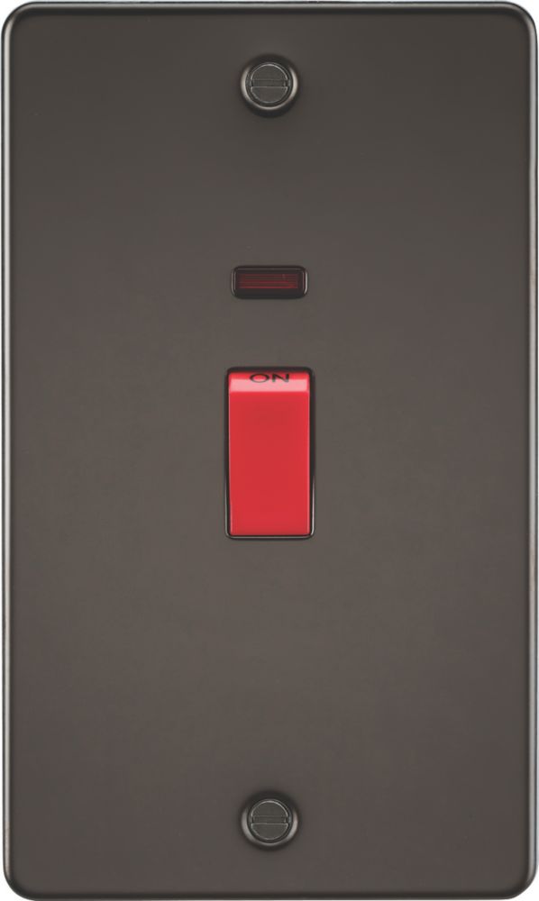 Image of Knightsbridge 45A 2-Gang DP Control Switch Gunmetal with LED 