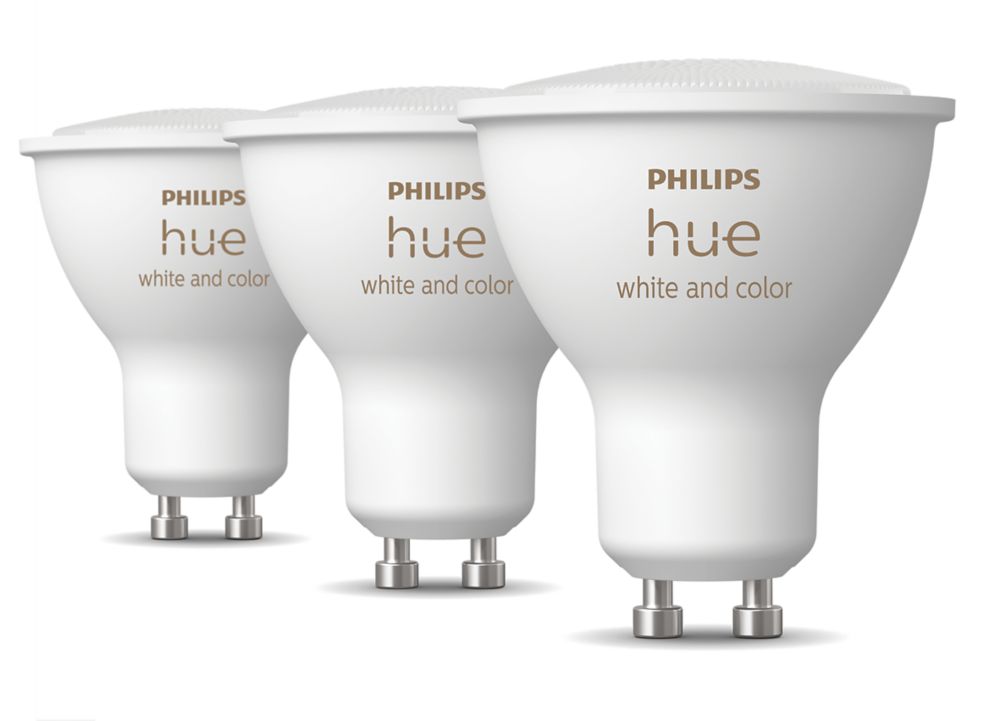 Image of Philips Hue GU10 RGB & White LED Smart Light Bulb 4.3W 350lm 3 Pack 