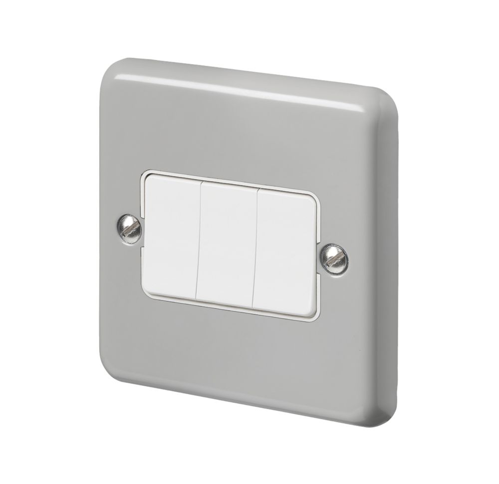 Image of MK Contoura 10A 3-Gang 2-Way Switch Grey with White Inserts 