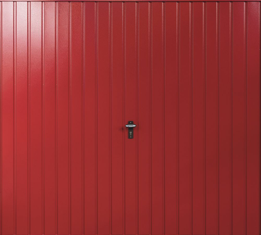 Image of Gliderol Vertical 7' x 7' Non-Insulated Frameless Steel Up & Over Garage Door Ruby Red 