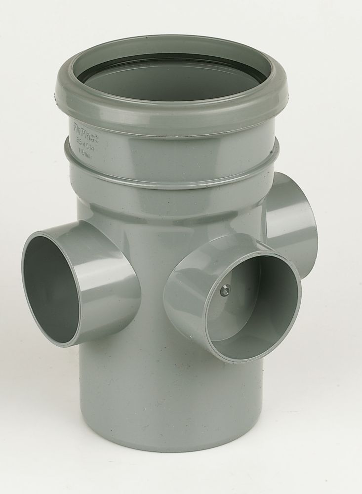 Image of FloPlast Push-Fit 3-Boss Single Socket Boss Pipe Grey 110mm 
