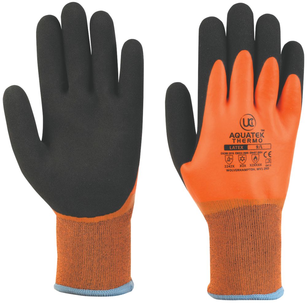 Image of UCI Aquatek Thermo Full-Dip Latex Thermal Gloves Orange Large 