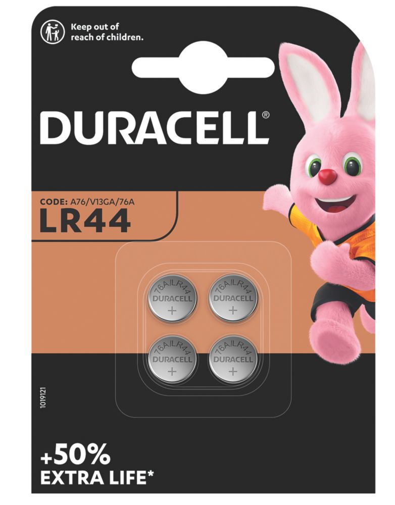 Image of Duracell LR44 Button Cell Speciality Alkaline Battery 4 Pack 