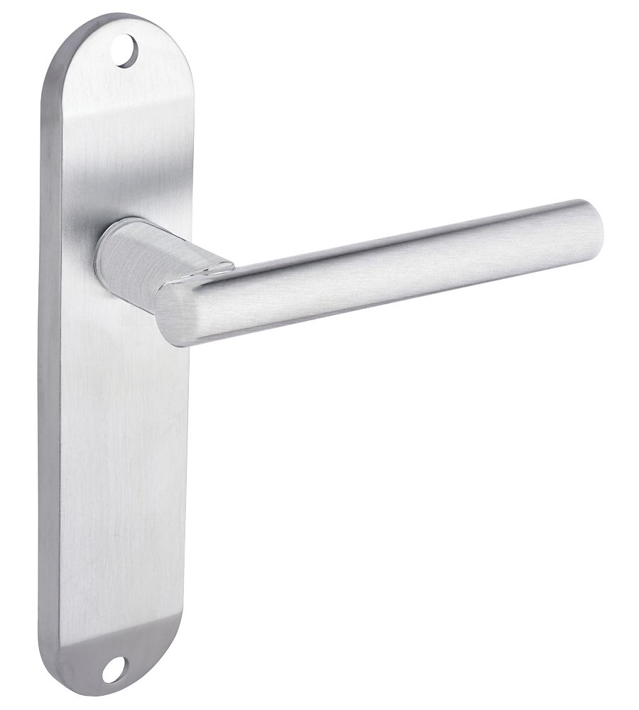 Image of Smith & Locke Asker Fire Rated Latch Lever Door Handles Pair Satin Chrome 